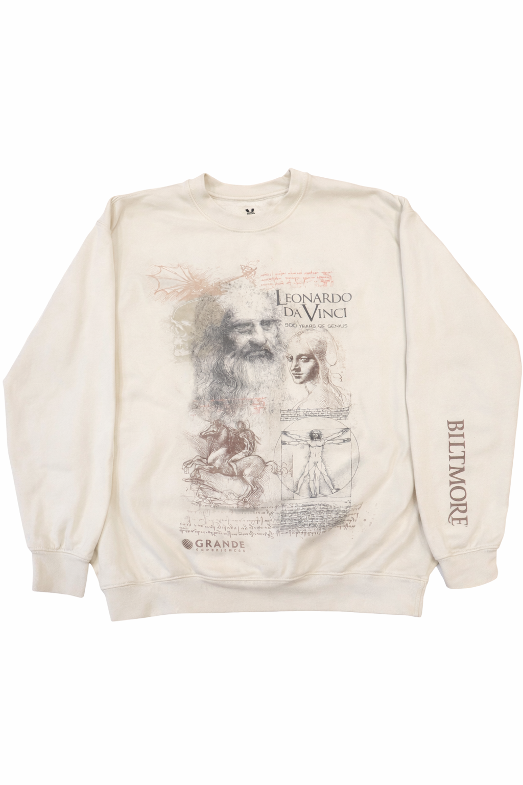 Biltmore Leonardo Da Vinci Crewneck Graphic Art Pullover Beige (M)